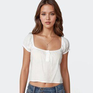 Edikted Eliora Puff Sleeve Top White Sz. M NWT